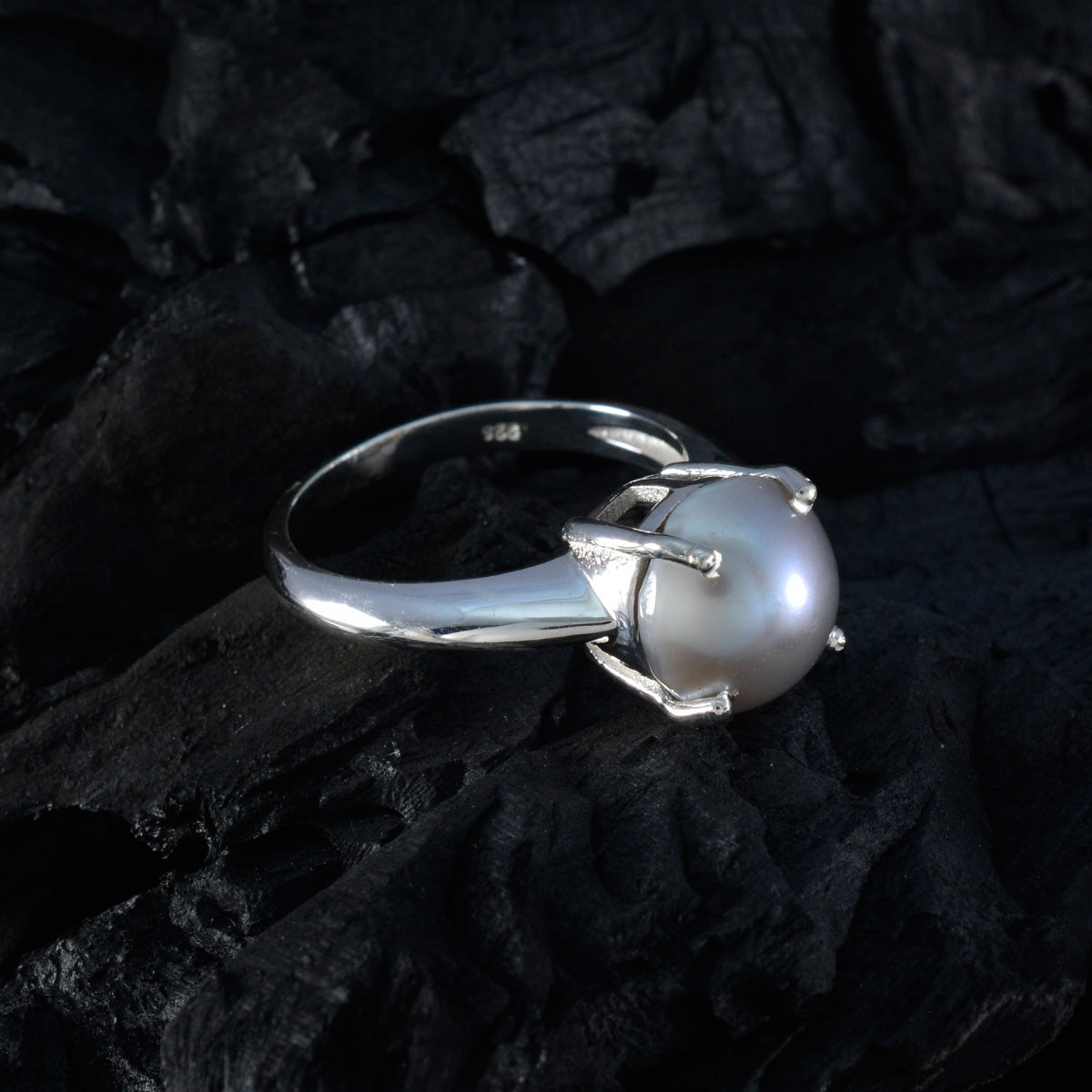 Grey Pearl Solitaire Russian 92.5 Silver Gray Gemstones Tiny Modern Ring Jewelry