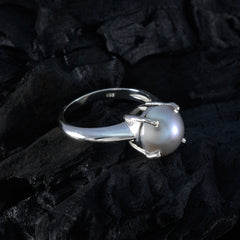 Grey Pearl Solitaire Russian 92.5 Silver Gray Gemstones Tiny Modern Ring Jewelry