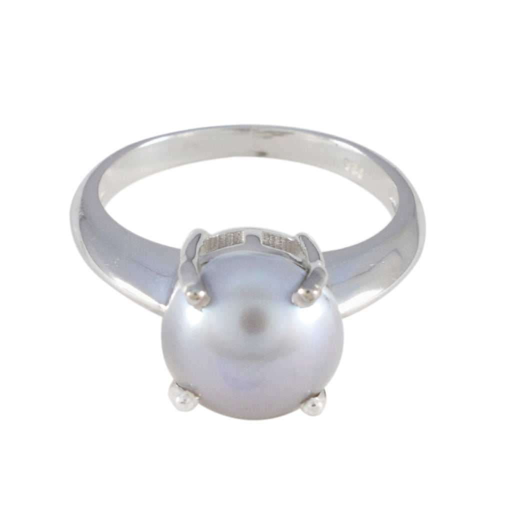 Grey Pearl Solitaire Russian 92.5 Silver Gray Gemstones Tiny Modern Ring Jewelry