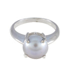 Grey Pearl Solitaire Russian 92.5 Silver Gray Gemstones Tiny Modern Ring Jewelry