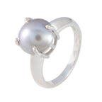 Grey Pearl Solitaire Russian 92.5 Silver Gray Gemstones Tiny Modern Ring Jewelry