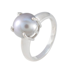 Grey Pearl Solitaire Russian 92.5 Silver Gray Gemstones Tiny Modern Ring Jewelry