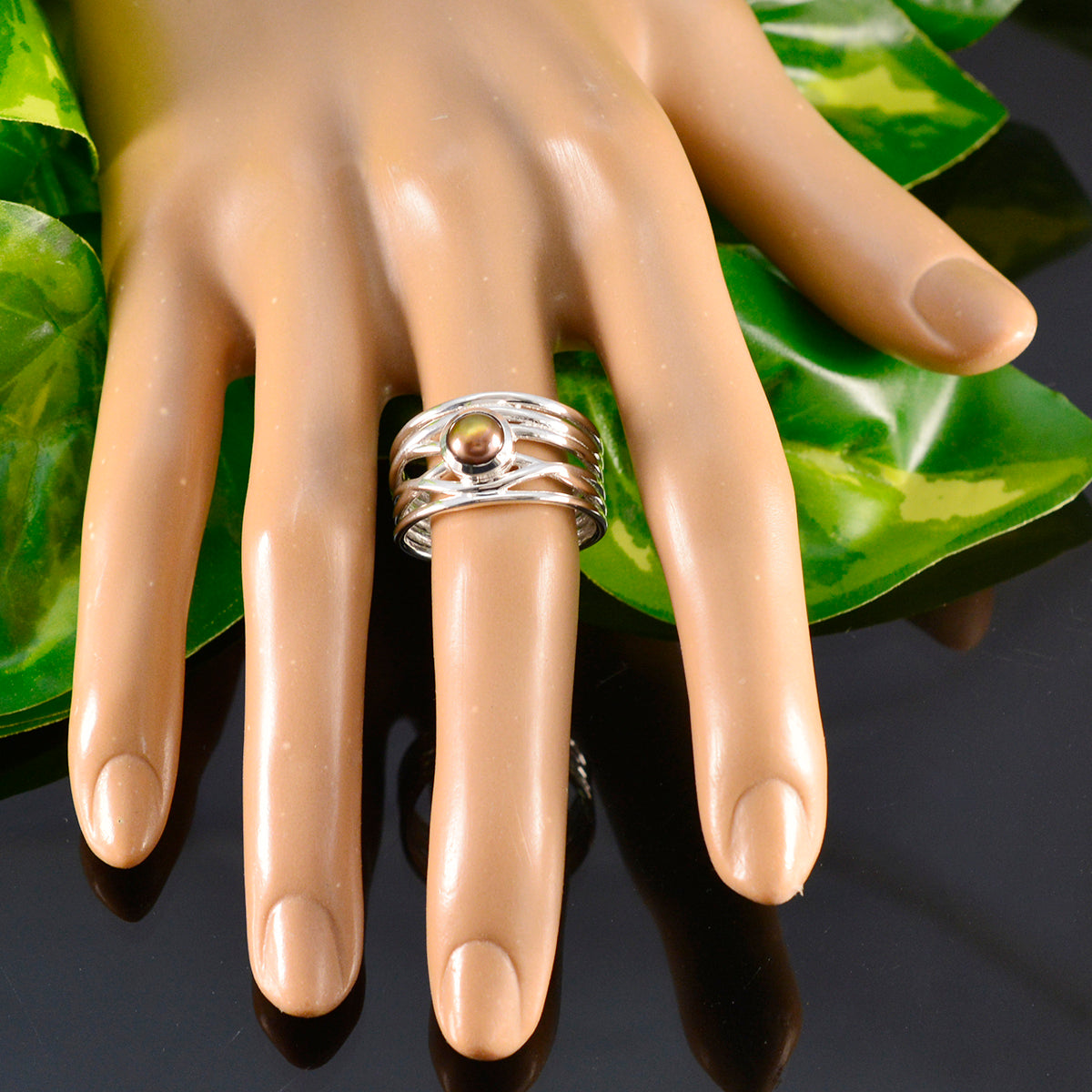 Grey Pearl Solitaire Spanish Sterling Silver Gray Gemstone Eye catching Rope Wire Band Jewellery