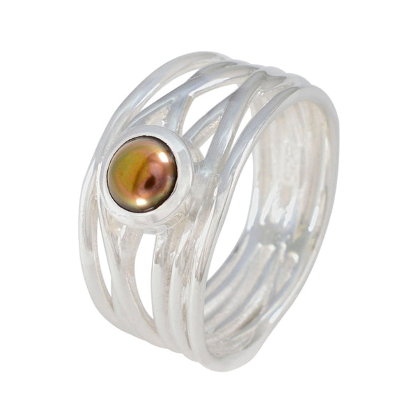 Grey Pearl Solitaire Spanish Sterling Silver Gray Gemstone Eye catching Rope Wire Band Jewellery
