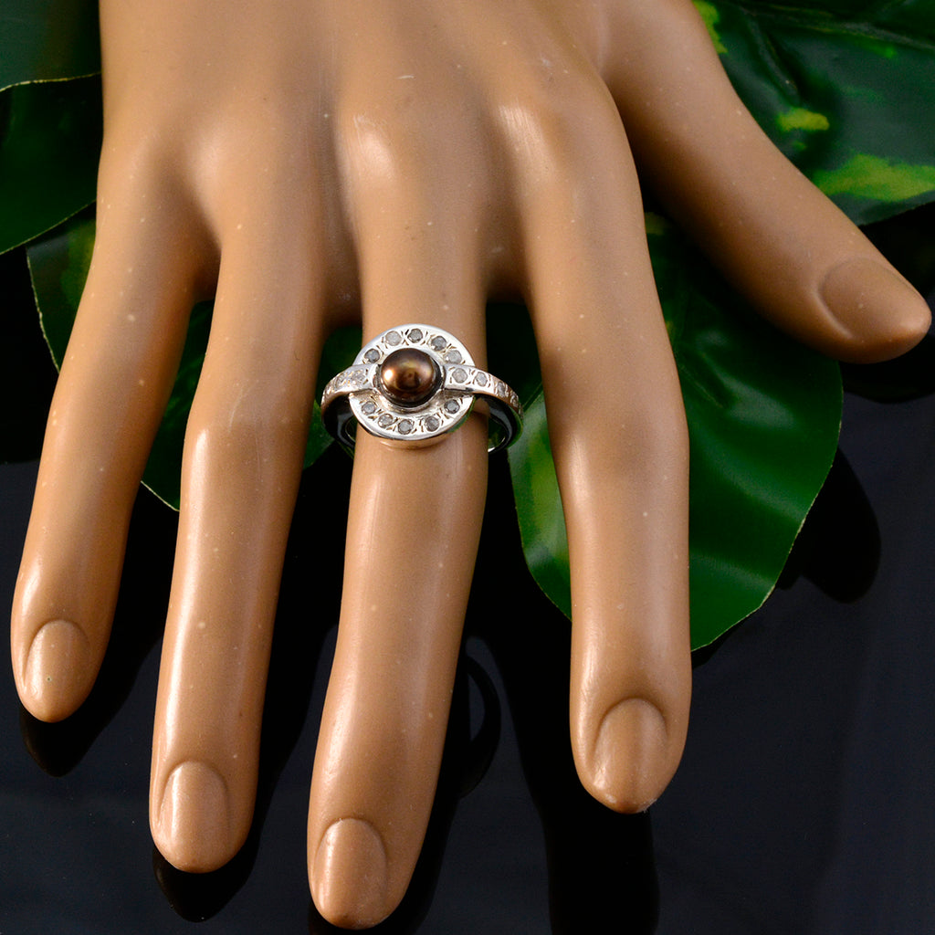 Pearl Halo Indian 925 Sterling Silver White Gemstone Mid weight Contemporary Ring Jewellery