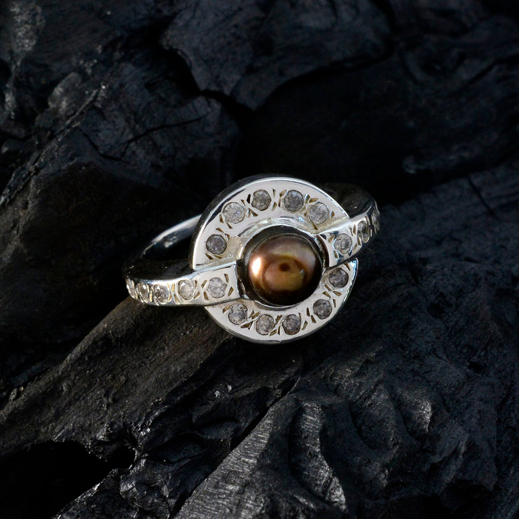 Pearl Halo Indian 925 Sterling Silver White Gemstone Mid weight Contemporary Ring Jewellery