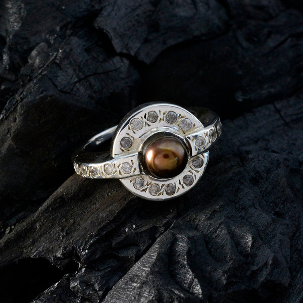 Pearl Halo Indian 925 Sterling Silver White Gemstone Mid weight Contemporary Ring Jewellery