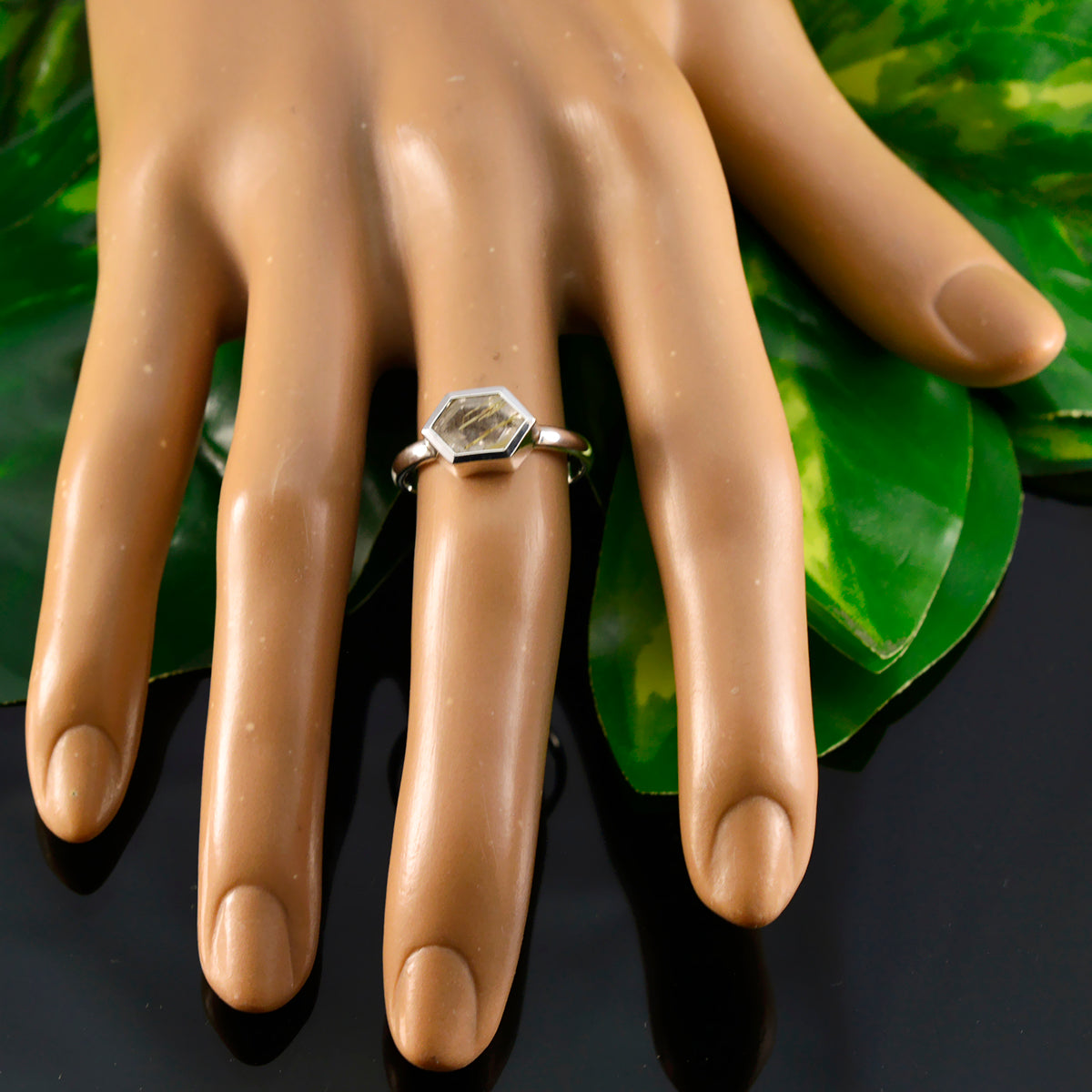 Rutile Quartz Solitaire American 925 Silver Yellow Gemstones Dainty Feminine Ring Jewelry