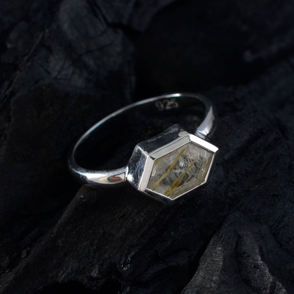 Rutile Quartz Solitaire American 925 Silver Yellow Gemstones Dainty Feminine Ring Jewelry