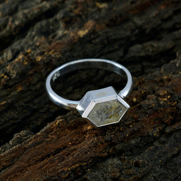 Rutile Quartz Solitaire American 925 Silver Yellow Gemstones Dainty Feminine Ring Jewelry