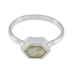 Rutile Quartz Solitaire American 925 Silver Yellow Gemstones Dainty Feminine Ring Jewelry