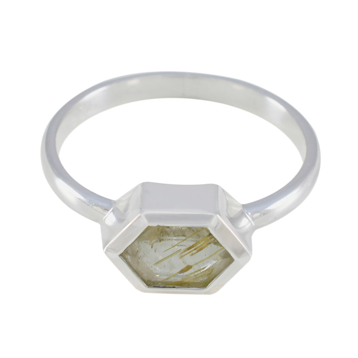 Rutile Quartz Solitaire American 925 Silver Yellow Gemstones Dainty Feminine Ring Jewelry