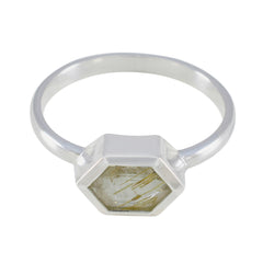 Rutile Quartz Solitaire American 925 Silver Yellow Gemstones Dainty Feminine Ring Jewelry