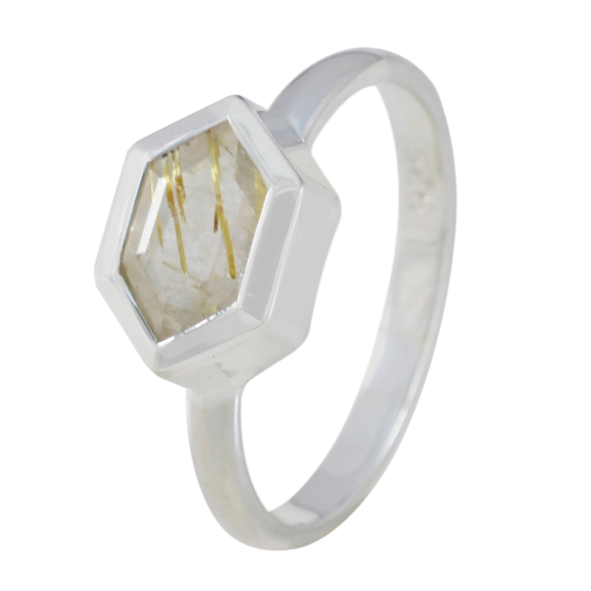 Rutile Quartz Solitaire American 925 Silver Yellow Gemstones Dainty Feminine Ring Jewelry