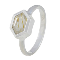 Rutile Quartz Solitaire American 925 Silver Yellow Gemstones Dainty Feminine Ring Jewelry