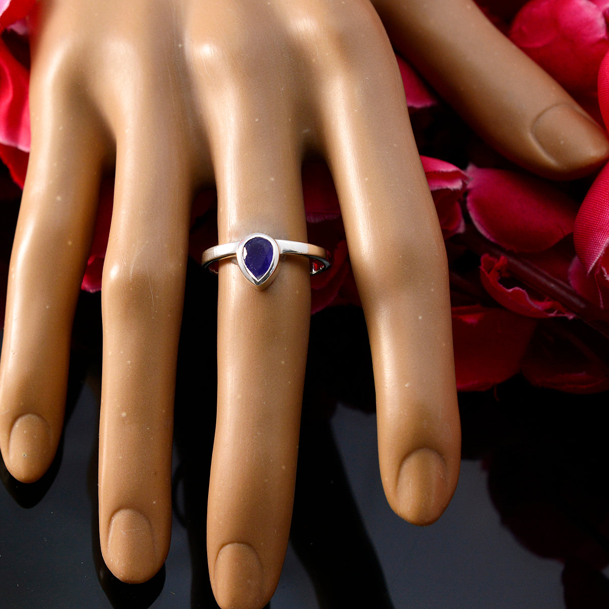 Indian Blue Sapphire Solitaire Korean 925 Silver Blue Gems Dainty Feminine Ring Jewelry
