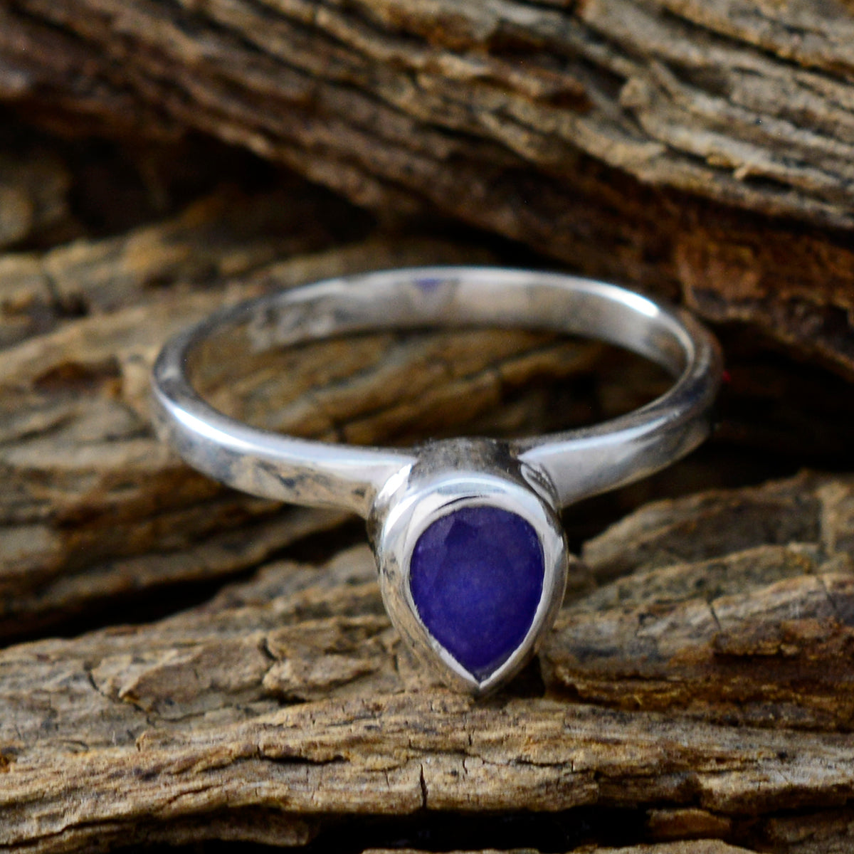 Indian Blue Sapphire Solitaire Korean 925 Silver Blue Gems Dainty Feminine Ring Jewelry