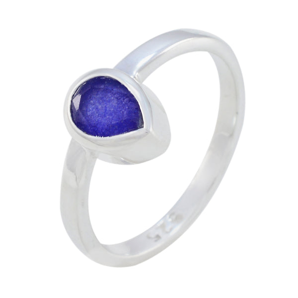 Indian Blue Sapphire Solitaire Korean 925 Silver Blue Gems Dainty Feminine Ring Jewelry