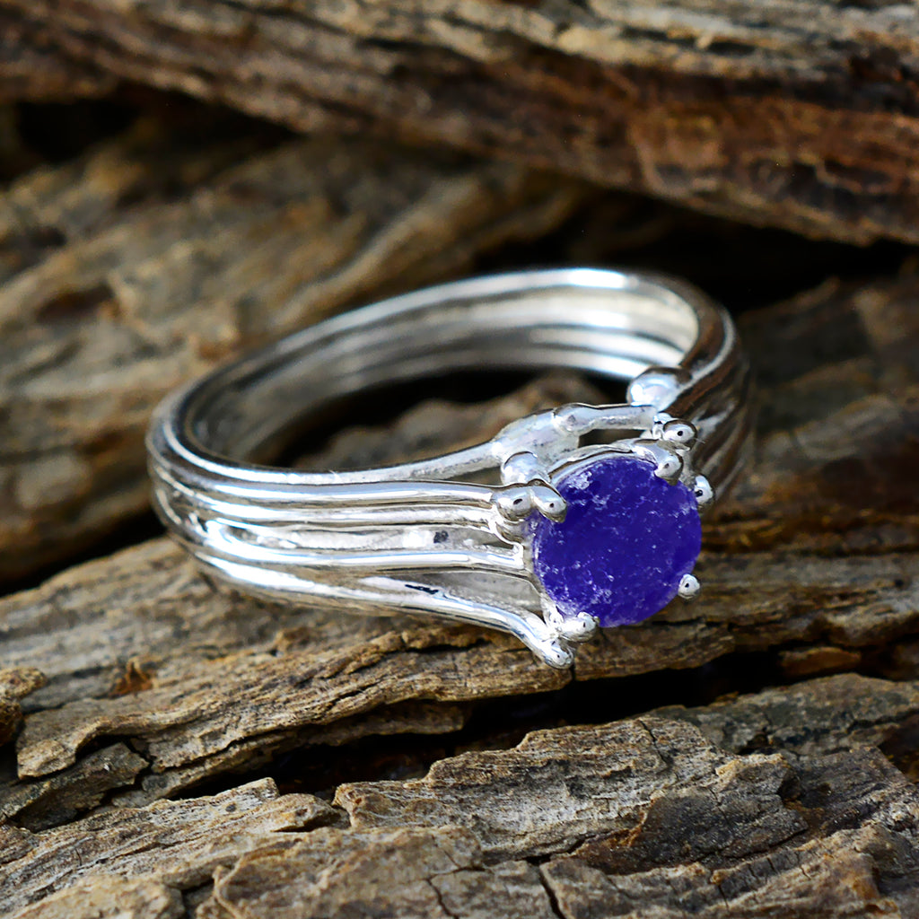 Indian Blue Sapphire Solitaire French 925 Silver Blue Gems Classic Fairytale Ring Jewellery