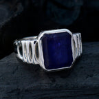 Indian Blue Sapphire Solitaire Egyptian Silver Blue Gemstone Mid weight Signet Ring Jewelry