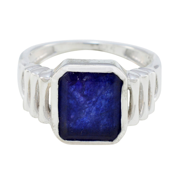 Indian Blue Sapphire Solitaire Egyptian Silver Blue Gemstone Mid weight Signet Ring Jewelry