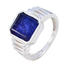 Indian Blue Sapphire Solitaire Egyptian Silver Blue Gemstone Mid weight Signet Ring Jewelry