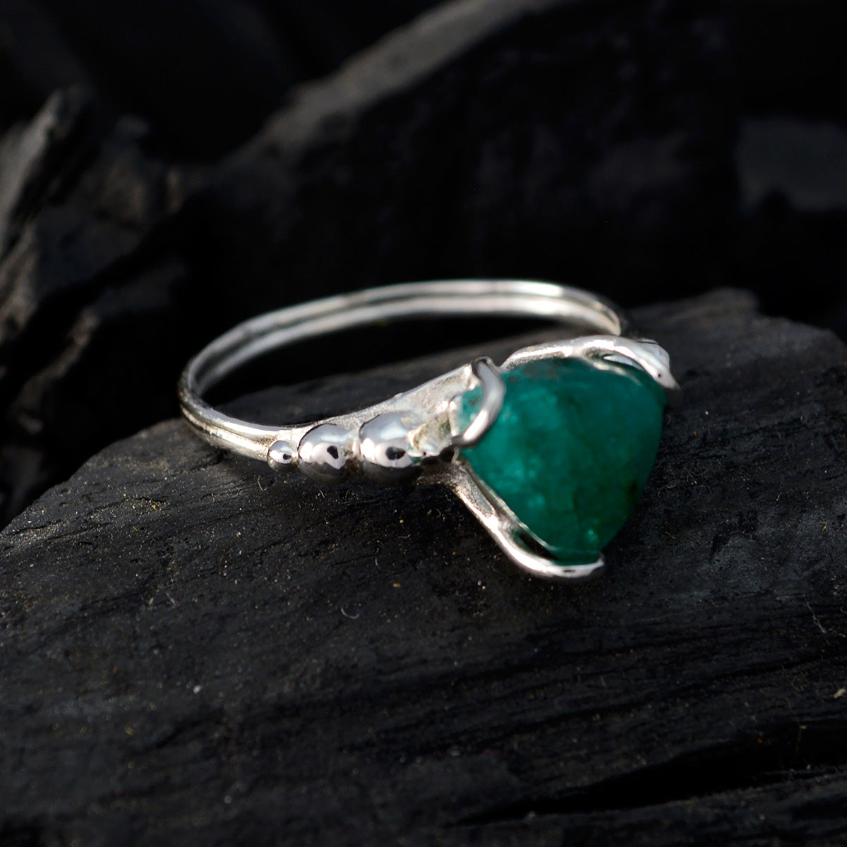 Indian Emerald Solitaire Australian Sterling Silver Green Gemstones Delicate Rope Wire Ring Jewelry