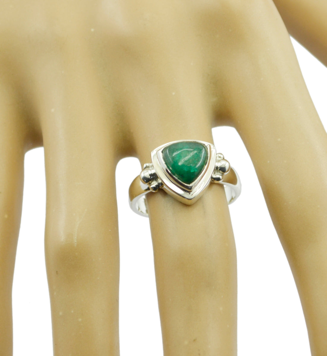 Indian Emerald Solitaire Turkish 925 Silver Green Gems Slim Boho Ring Jewelry