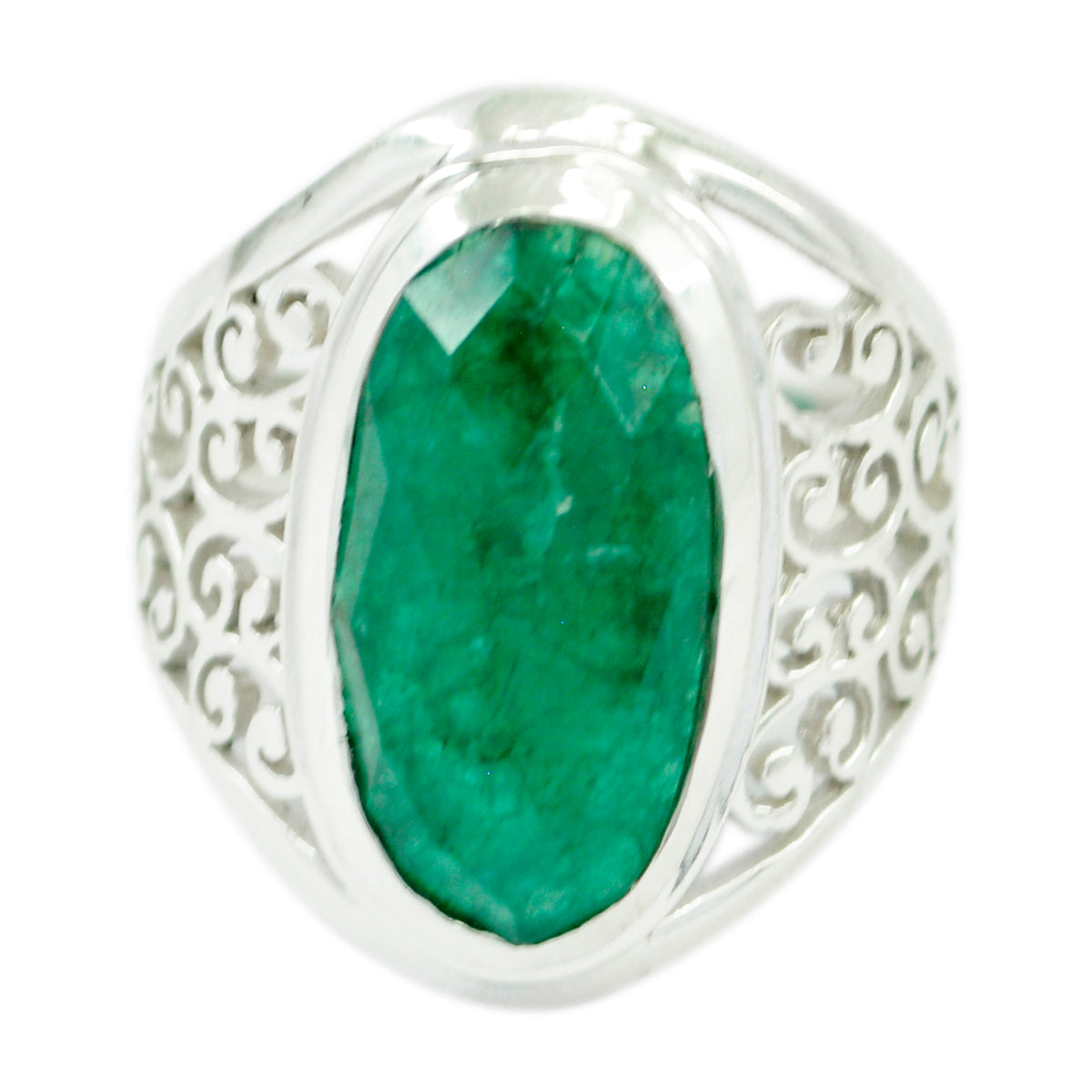 Indian Emerald Solitaire Latin American Silver Green Gemstones Mid weight Filigree Ring Jewelry Huvudsaklig produktbild