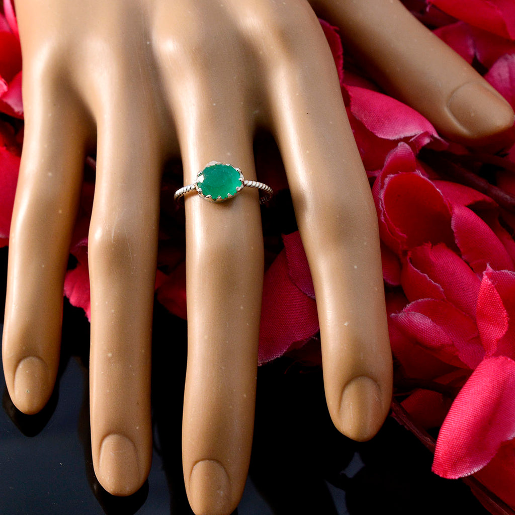 Indian Emerald Solitaire Japanese 92.5 Silver Green Gemstones Elegant  Twist Ring Jewelry