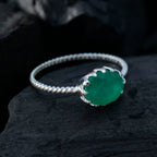 Indian Emerald Solitaire Japanese 92.5 Silver Green Gemstones Elegant  Twist Ring Jewelry