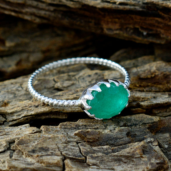 Indian Emerald Solitaire Japanese 92.5 Silver Green Gemstones Elegant  Twist Ring Jewelry