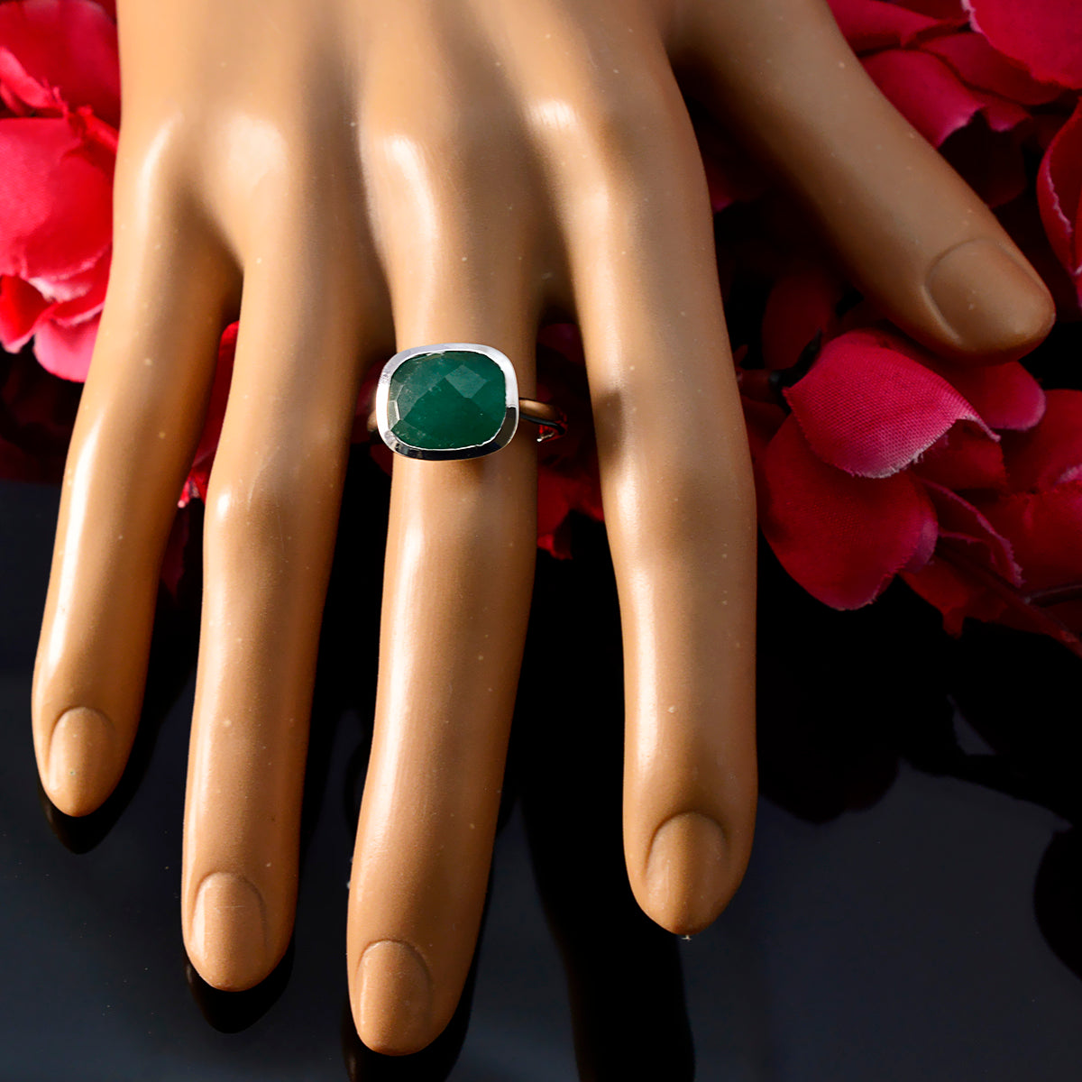 Indian Emerald Solitaire French 925 Sterling Silver Green Gems Minimal Romantic Ring Jewellery