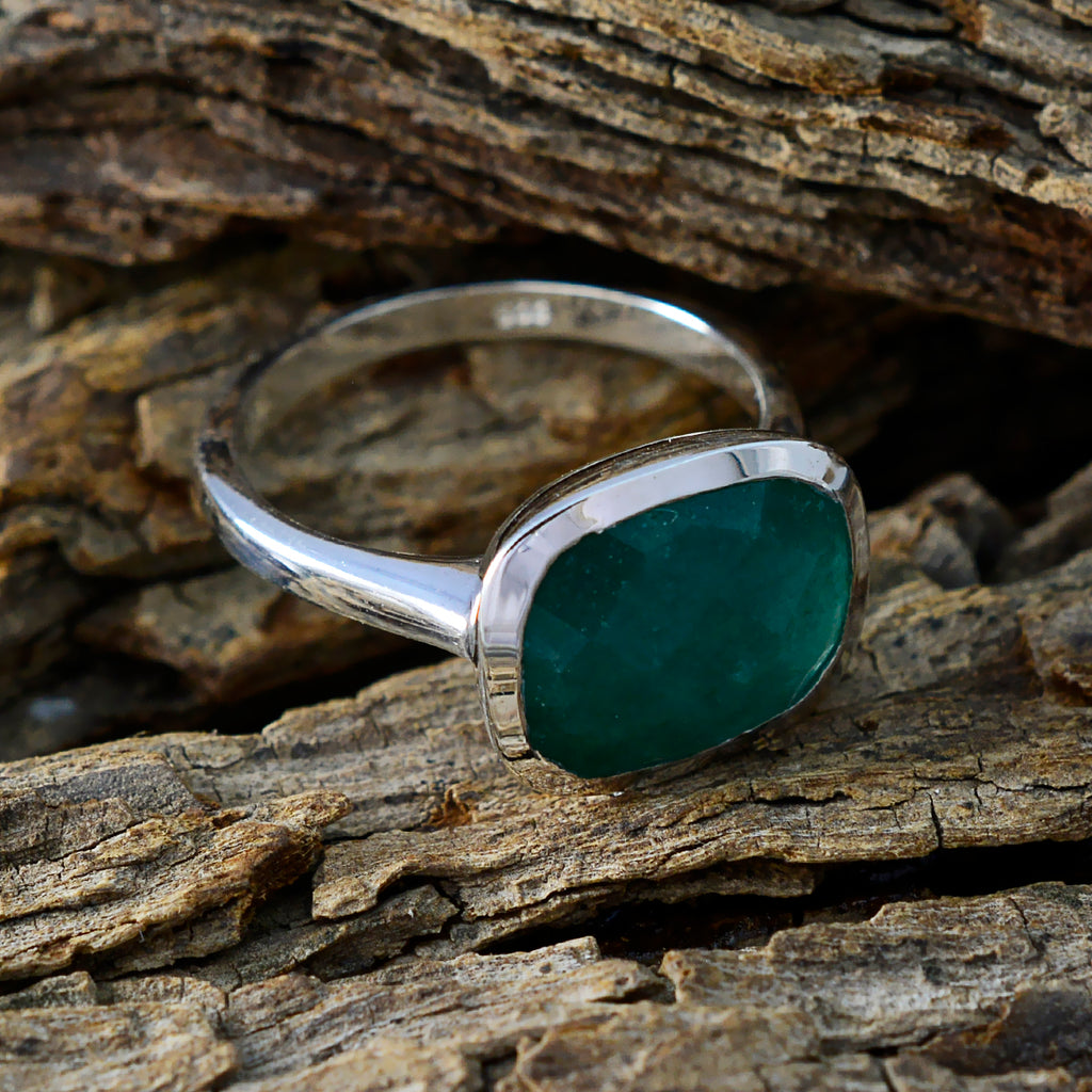 Indian Emerald Solitaire French 925 Sterling Silver Green Gems Minimal Romantic Ring Jewellery