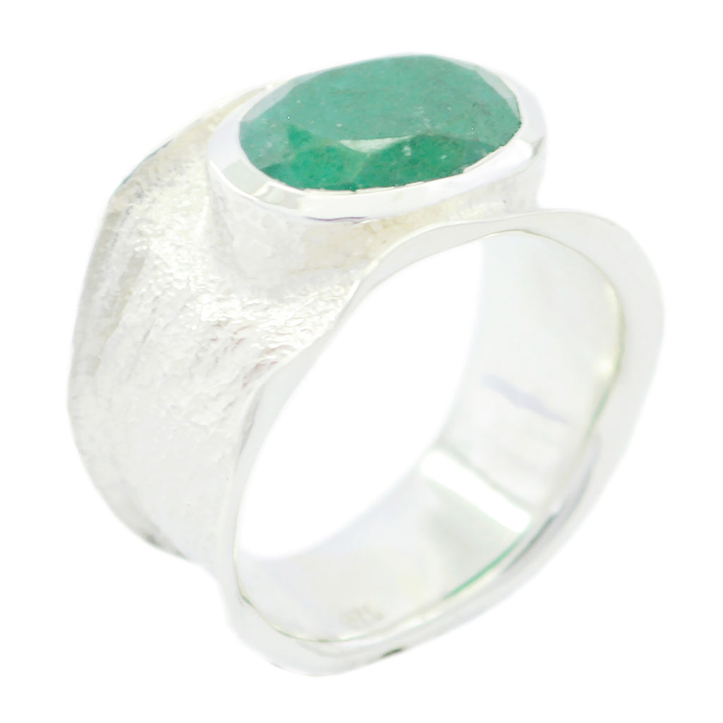 Indian Emerald Solitaire German 925 Silver Green Gems Edgy Oversized Band Jewellery