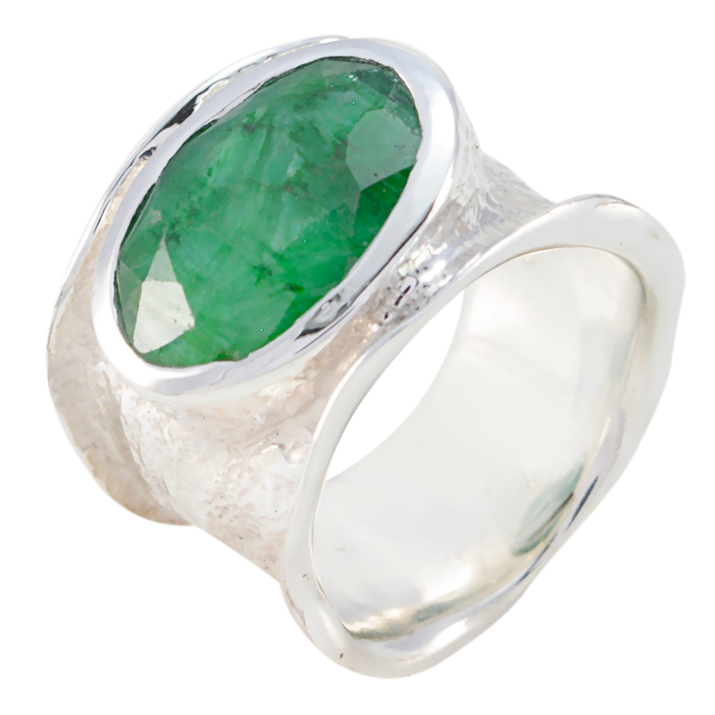 Indian Emerald Solitaire German 925 Silver Green Gems Edgy Oversized Band Jewellery