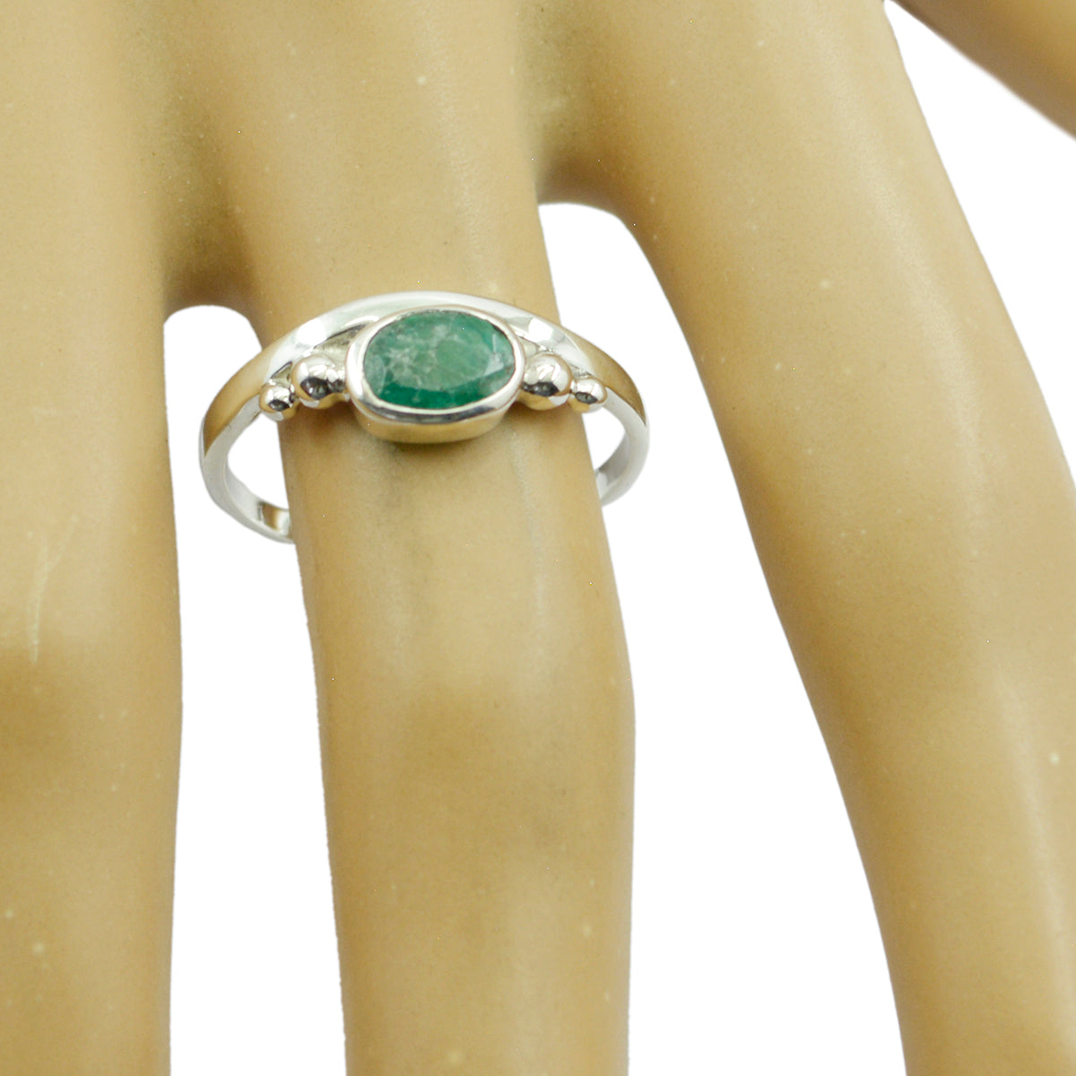 Indian Emerald Solitaire Korean 92.5 Silver Green Gems Delicate Graceful Ring Jewelry