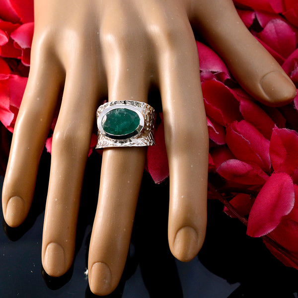 Indian Emerald Solitaire Moroccan Sterling Silver Green Gemstones Essential  engravings Ring Jewellery