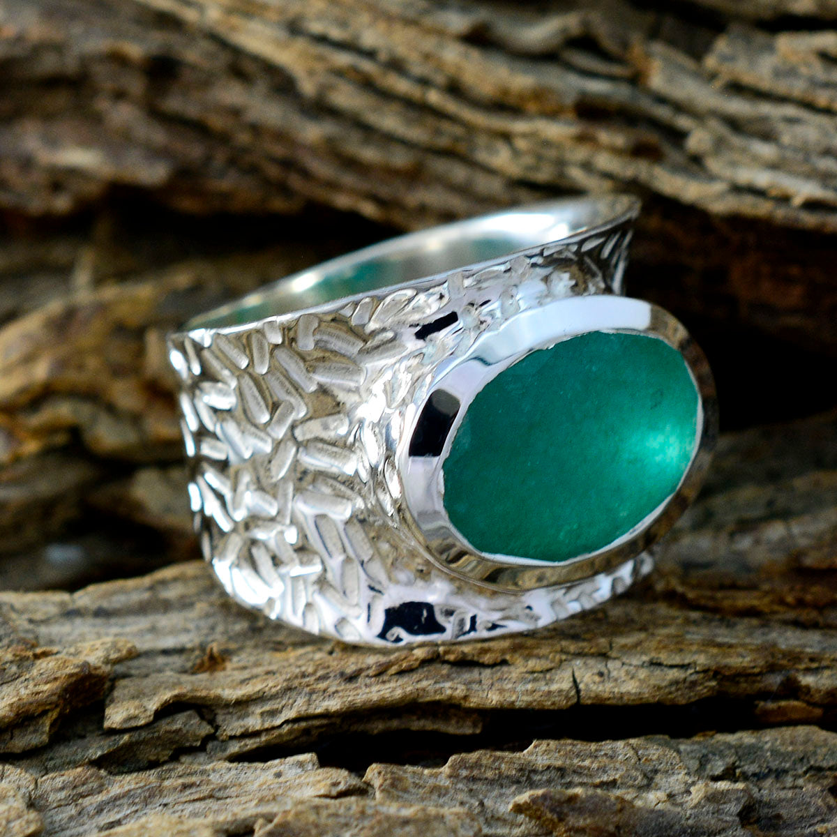 Indian Emerald Solitaire Moroccan Sterling Silver Green Gemstones Essential  engravings Ring Jewellery