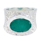 Indian Emerald Solitaire Moroccan Sterling Silver Green Gemstones Essential  engravings Ring Jewellery