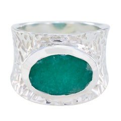 Indian Emerald Solitaire Moroccan Sterling Silver Green Gemstones Essential  engravings Ring Jewellery