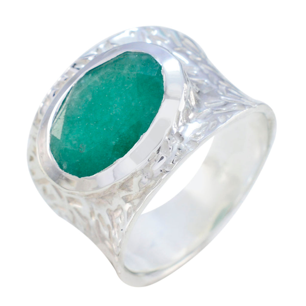 Indian Emerald Solitaire Moroccan Sterling Silver Green Gemstones Essential  engravings Ring Jewellery