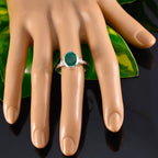 Indian Emerald Solitaire French Silver Green Gems Classic  Glamorous Ring Jewelry
