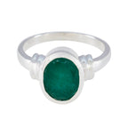 Indian Emerald Solitaire French Silver Green Gems Classic  Glamorous Ring Jewelry