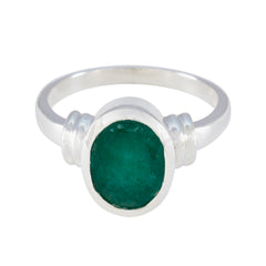 Indian Emerald Solitaire French Silver Green Gems Classic  Glamorous Ring Jewelry