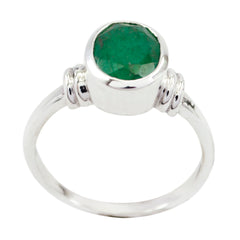 Indian Emerald Solitaire French Silver Green Gems Classic  Glamorous Ring Jewelry