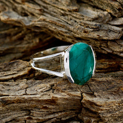 Indian Emerald Solitaire Indian 92.5 Silver Green Gemstones Mid weight Luxurious Ring Jewellery