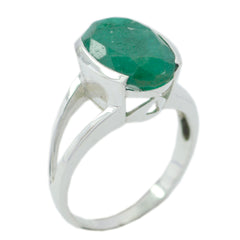 Indian Emerald Solitaire Indian 92.5 Silver Green Gemstones Mid weight Luxurious Ring Jewellery
