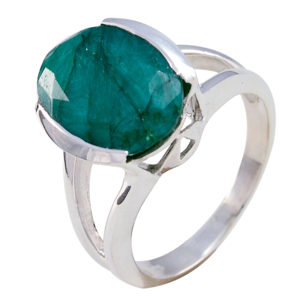 Indian Emerald Solitaire Indian 92.5 Silver Green Gemstones Mid weight Luxurious Ring Jewellery