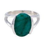 Indian Emerald Solitaire Indian 92.5 Silver Green Gemstones Mid weight Luxurious Ring Jewellery